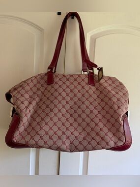 Lauren Ralph Lauren Red Patterned Tote Duffel Travel Bag Weekender Baby Large